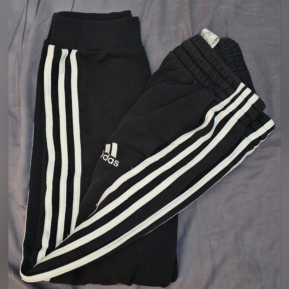 Adidas mens Black Joggers with White Stripes